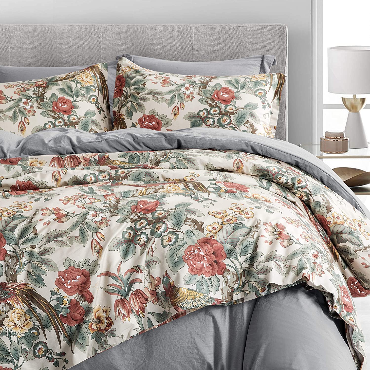 Price:$88.80  Home Chinoiserie Chic Peacock Floral Duvet Cover Paradise Garden Botanical Bird and Tree Branches Vintage Stylized Long Staple Cotton Bedding Set (Autumn Red, Queen) : Home & Kitchen