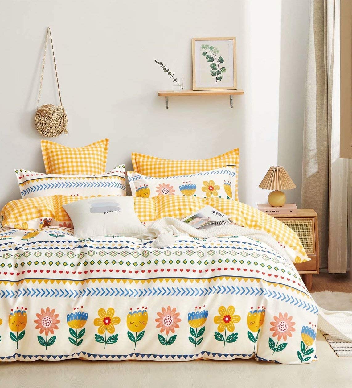 Price:$38.99  Bohemia Duvet Cover Set Boho Full Cotton Floral Comforter Covers Geometrical Bedding Sets Soft Breathable with Zipper Closure (Yellow,Full) : Everything Else