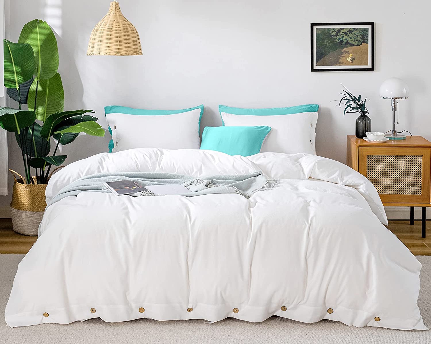 Price:$45.99  Lake Bright White Duvet Cover King Size Comforter Covers Solid Color Soft Lightweight Washed Microfiber Bedding 3 Pieces Sets with Button Closure, 1 Duvet Cover 104x90 inches and 2 Pillow Cases : Home & Kitchen