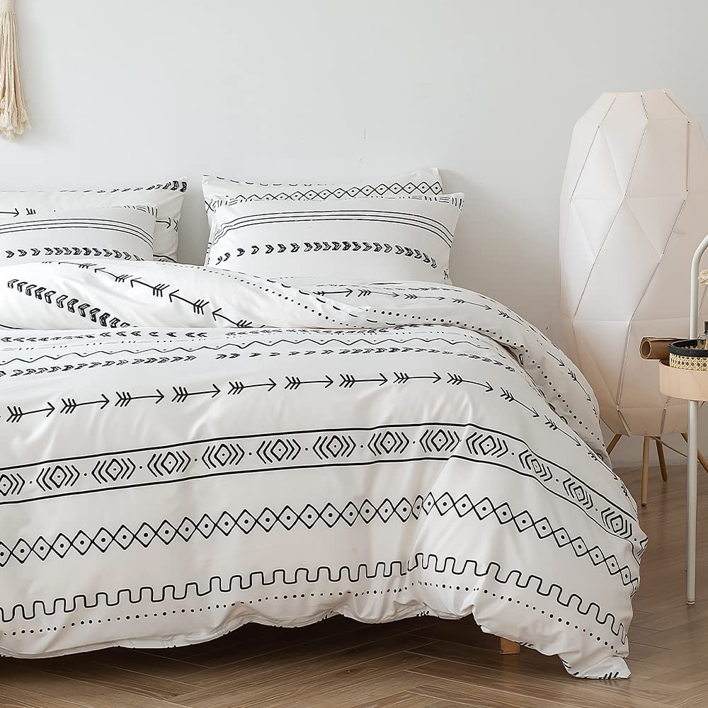Price:$39.99  3pc King Size Duvet Cover Set, White Striped Printed Comforter Cover, Soft Cotton Like Brush Microfiber Bedding Set with Zipper Closure and Corner Ties, 1 Duvet Cover & 2 Pillow Shams : Home & Kitchen