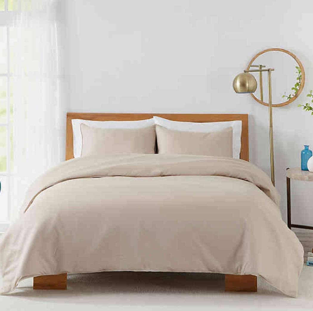 Price:$70.00  100% Cotton Sateen 450 Thread Count Duvet Set, Full/Queen, Solid, Beige Sand : Home & Kitchen