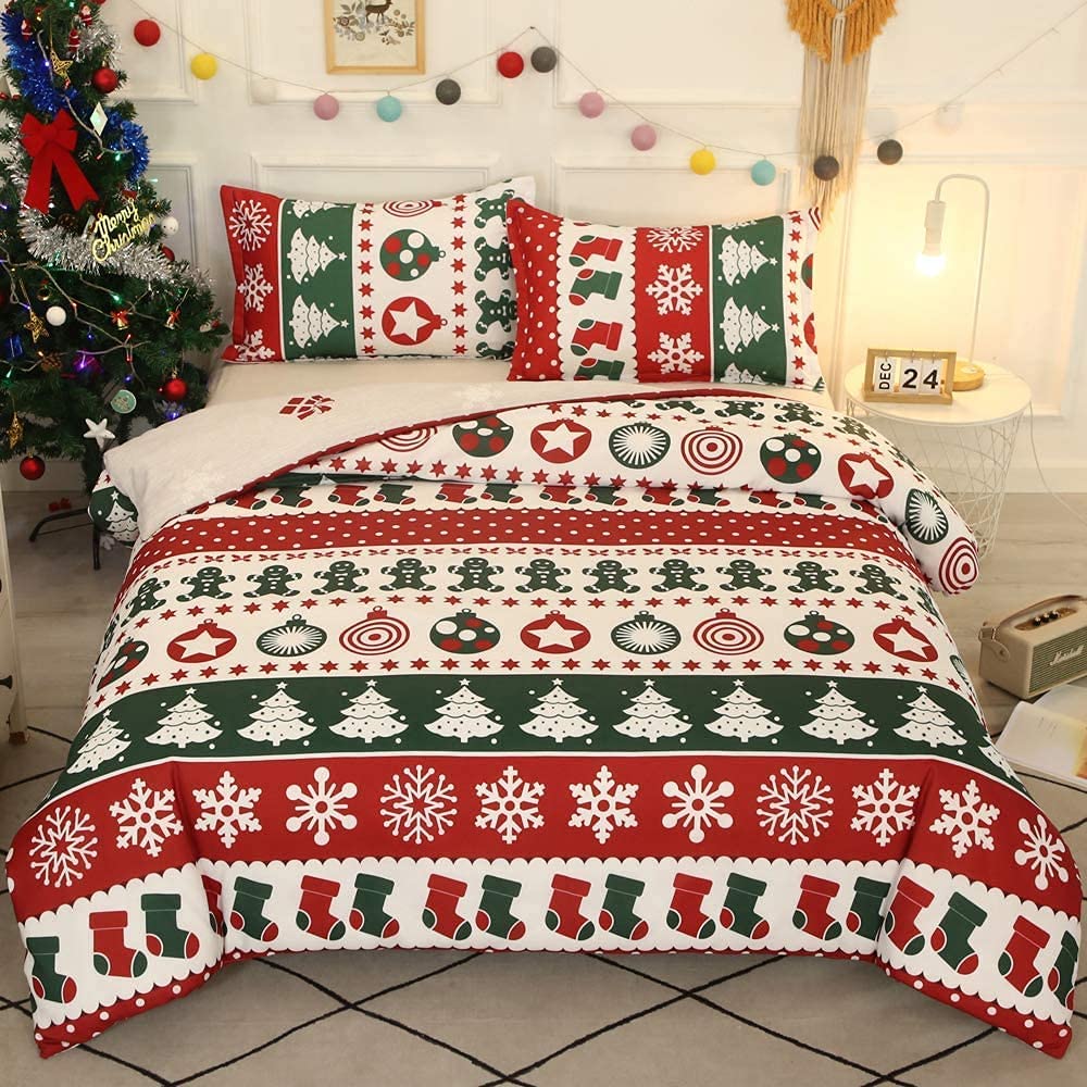 Price:$29.99  Christmas Bedding Twin Size Merry Christmas Trees Snowflakes Duvet Cover for Kids Girls Boys Red White Green Bed Set New Year Holiday Christmas Bedding Sets with 1 Pillowcase : Home & Kitchen