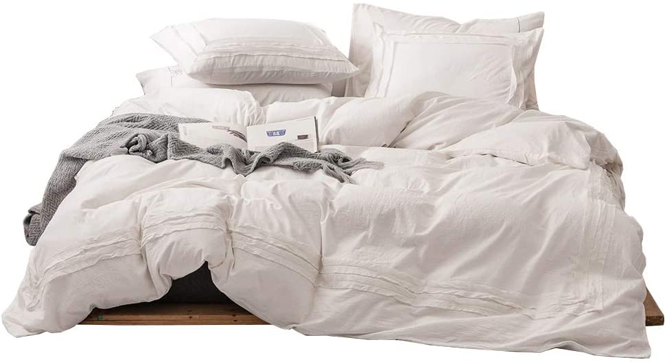 Price:$69.99  Duvet Cover King Size Washed Cotton 3 Pieces Set - 1 Comforter Cover 2 Pillowcases - Hotel Super Soft Durable Breathable Hidden Zipper & Corner Ties - Solid Decorative Bedding : Home & Kitchen