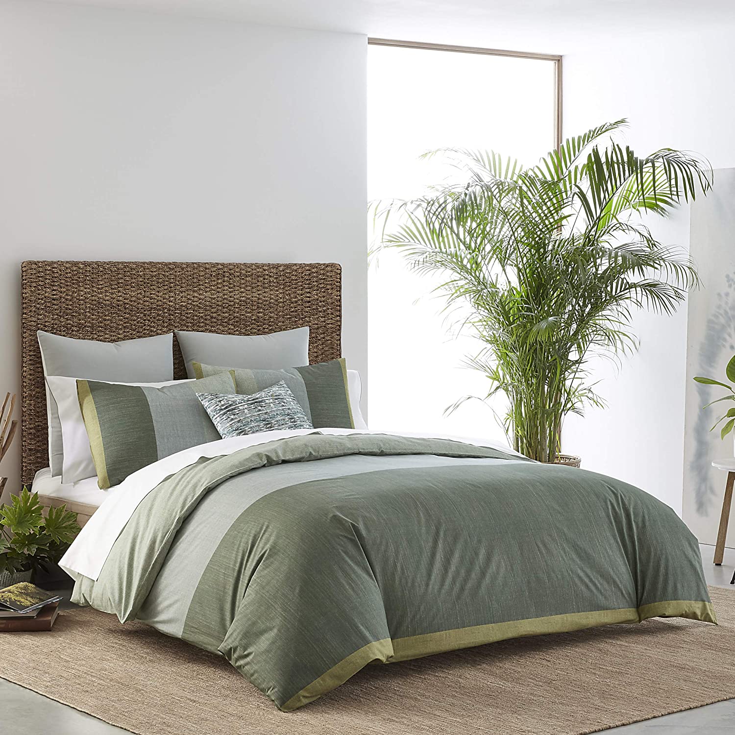 Price:$32.99  Chambray Color Block Green Queen Duvet Cover Set : Home & Kitchen