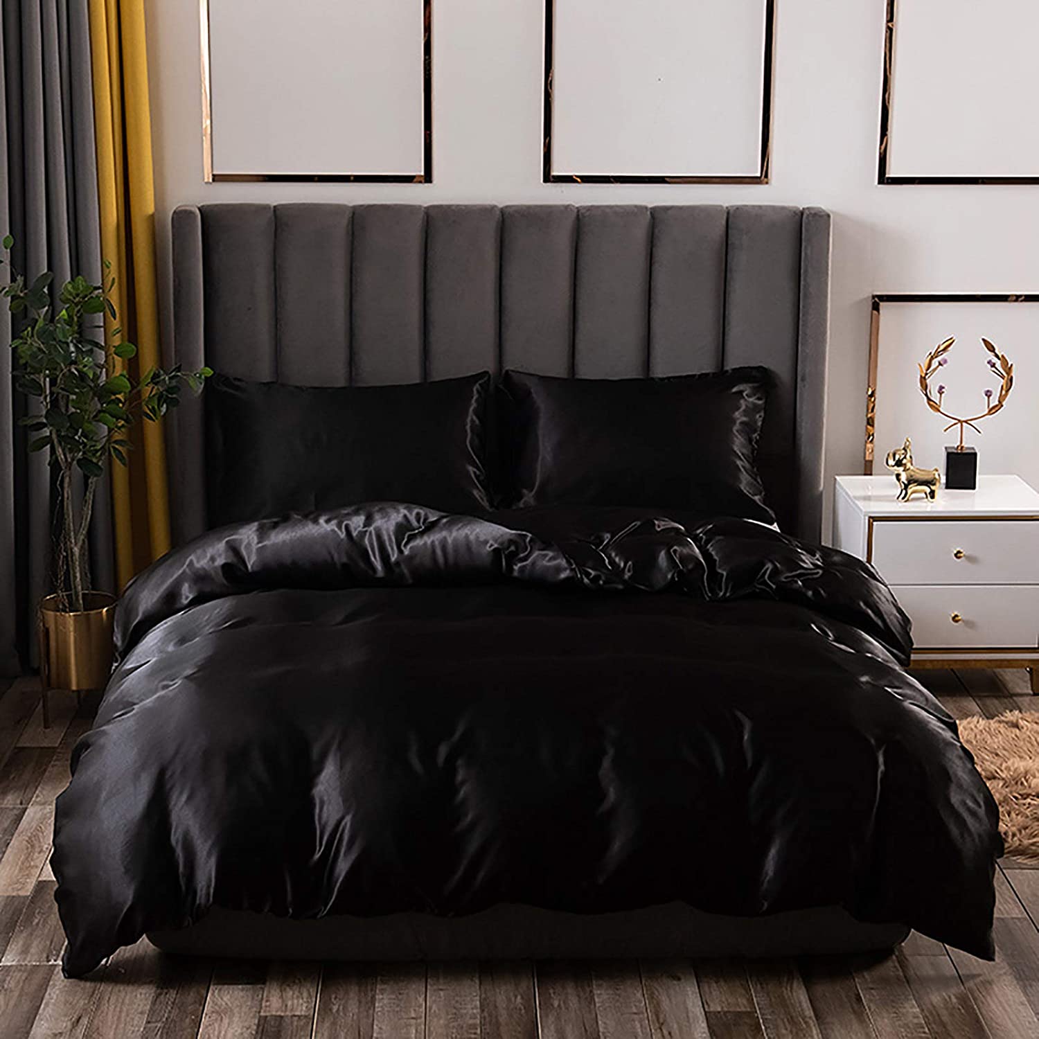 Price:$69.99  Silk Like Duvet Cover Set 3 Pieces Soft Stain Silky Bedding Cover Set Queen Size (1 Duvet Cover+2 Pillowcases : Home & Kitchen
