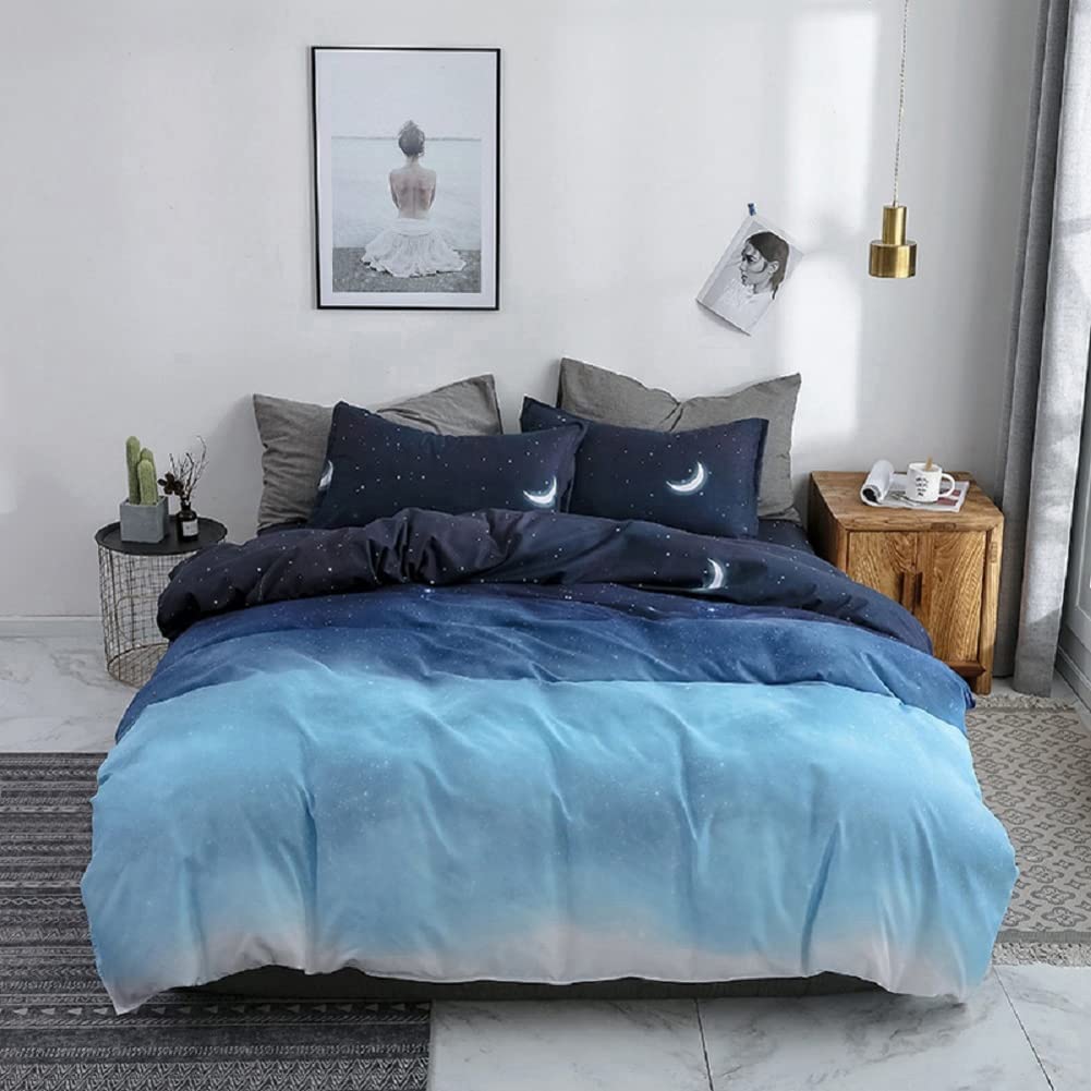 Price:$26.90  Ombre Duvet Cover Twin, Kids Teens Moon Bedding Set, 3 Pieces Soft Lightweight Microfiber Comforter Cover with Zipper Closure Corner Ties, 1 Star Duvet Cover & 2 Pillowcases, No Comforter : Home & Kitchen