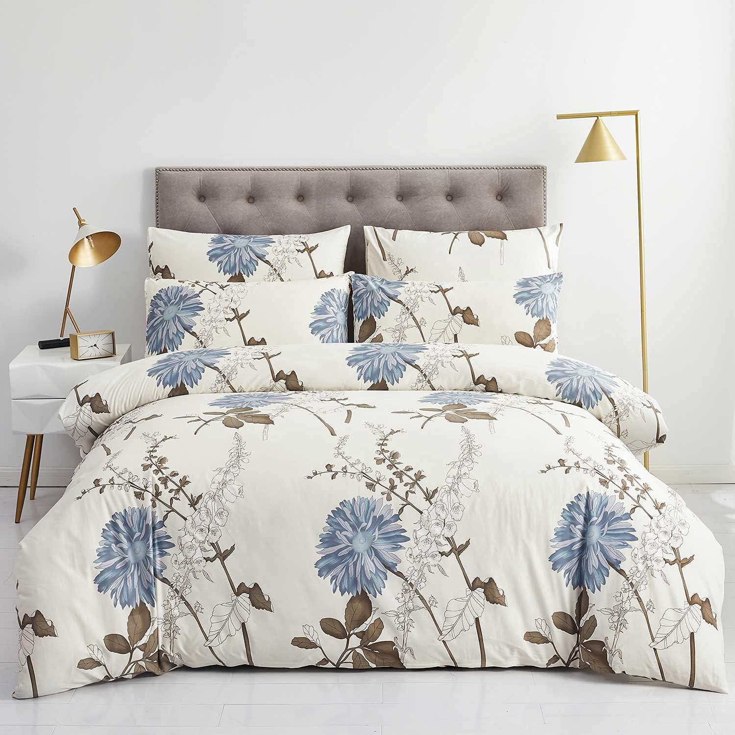 Price:$35.99  Duvet Cover Set King Size 100% Cotton 3Piece Luxury Bedding (1 Duvet Cover + 2 Pillow Shams) with Zipper Closure, Ties (Botanical Flowers, King 104x90 inches) : Home & Kitchen