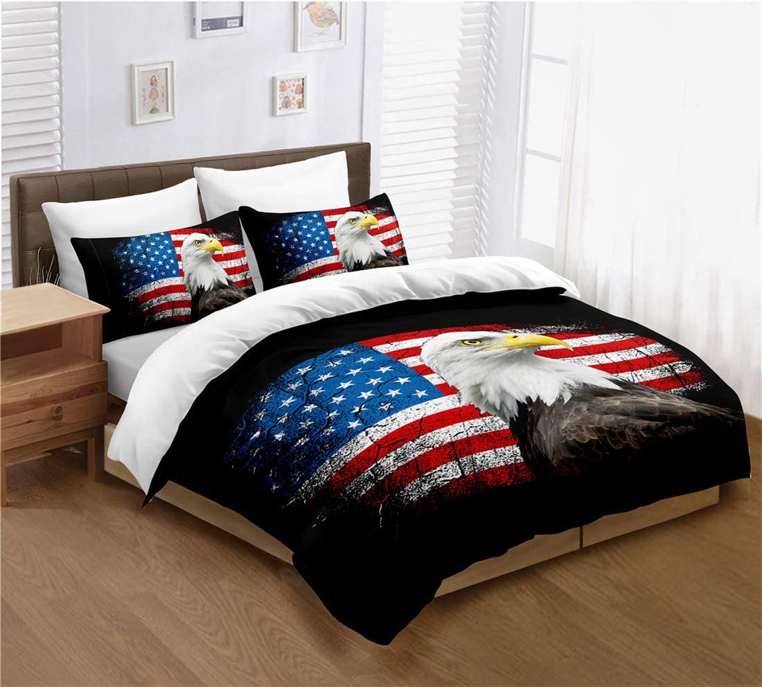 Price:$45.99  American Flag Duvet Cover Set Full Size, Patriot Theme United States Flag Quilt Cover Independence Fourth of July Theme Decor, A Decorative 3 Piece Bedding Set with 2 Pillowcases, Red Blue : Home & Kitchen