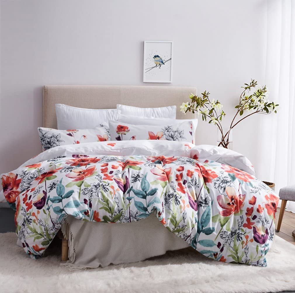 Price:$27.99  Kids Duvet Cover Twin Floral Girls Bedding Set with 1 White Flowers Duvet Cover and 1 Pillowcase (Twin, Style2) : Home & Kitchen