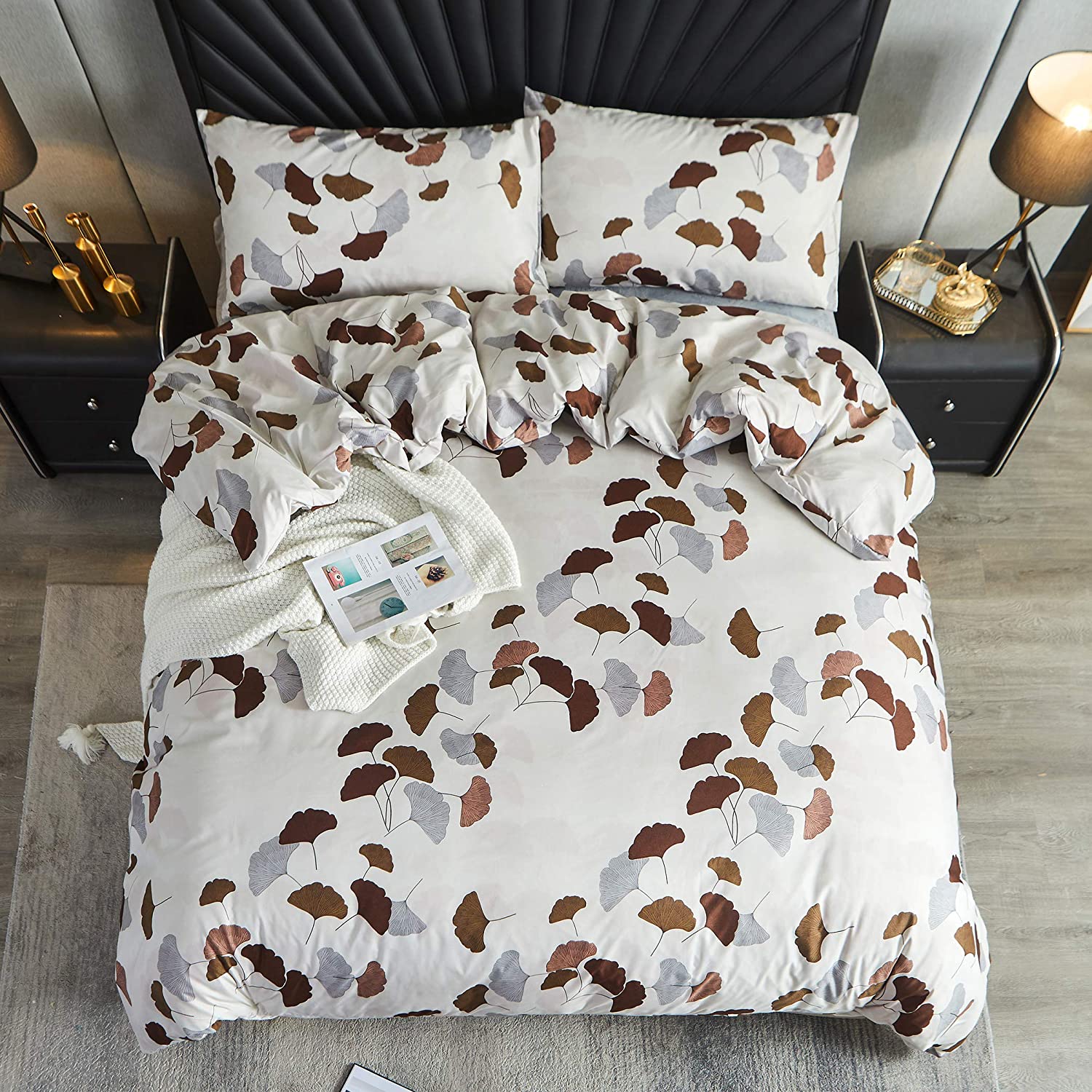 Price:$26.89  Ginkgo Biloba Leaves Duvet Cover Set Queen Size 3-Piece Hotel Luxury Soft Bedding Set Comforter Cover Set(1 Duvet Cover + 2 Pillowcases) : Home & Kitchen
