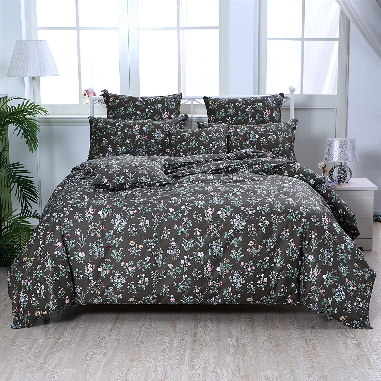 Price:$79.00  Shabby Floral Duvet Cover Set Cal King Elegant and Vintage Farmhouse Bedding Olive Green Botanical Floral Bedding 100% Cotton Soft Comforter Cover Set with Zipper Closure 3Pcs, California King : Home & Kitchen