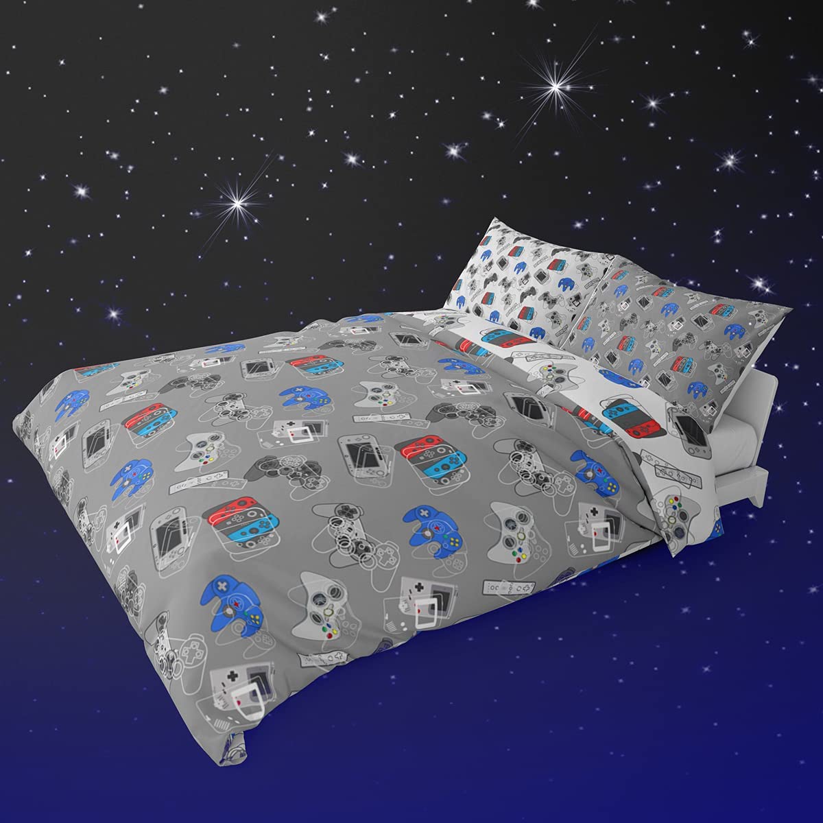 Price:$39.00  Gaming Comforter Cover Set Twin for Boys Video Game Bedding Set Cartoon Gamepad Gamer Duvet Cover, Soft Microfiber Grey White Reversible Bedspread Cover Game Controllers Print, No Filler : Home & Kitchen