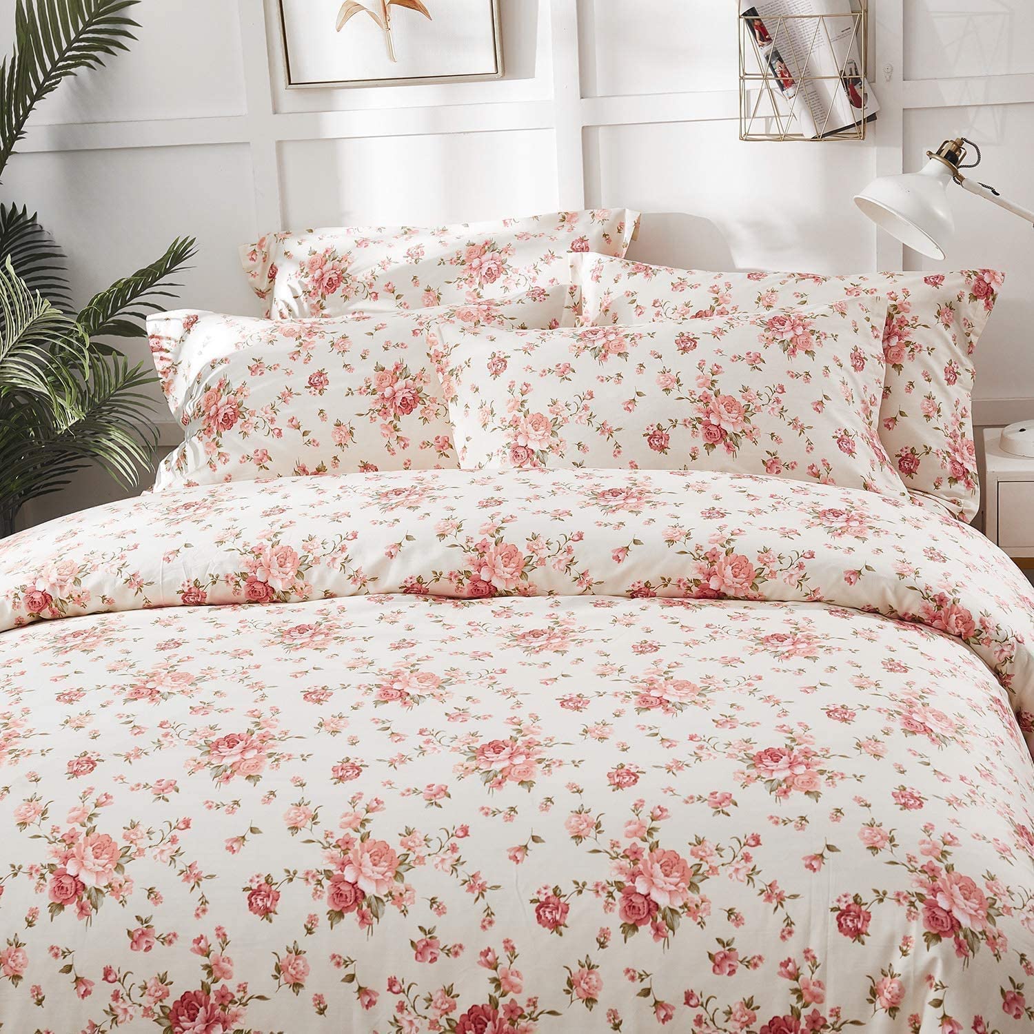 Price:$58.90  Shabby Country Floral Bedding Set Queen Size 100% Cotton Cozy Soft Chic Rose Duvet Cover Set 3-Piece (No Comforter Included) : Home & Kitchen