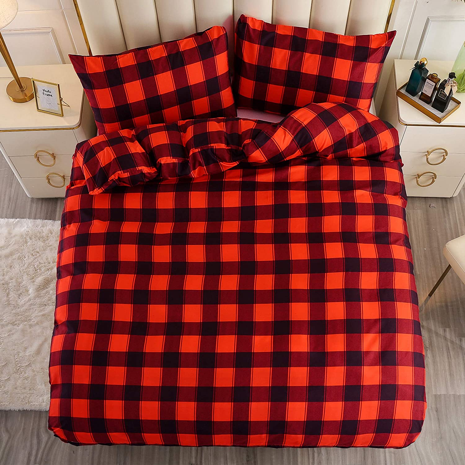 Price:$28.89  Duvet Cover Set King Size 3-Piece Plaid/Grid Pattern Hotel Luxury Soft Bedding Set Comforter Cover Set(1 Duvet Cover + 2 Pillowcases) : Home & Kitchen