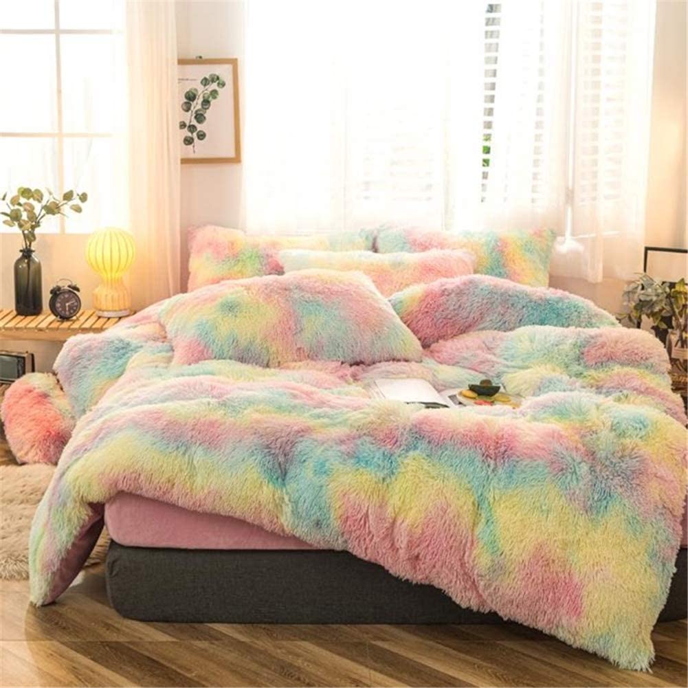Price:$79.99  Shaggy Duvet Cover Queen Size, Velvet Bedding Set, 3 Pieces (1 Faux Fur Duvet Cover + 2 Faux Fur Pillowcases), Luxury Soft Fluffy, Zipper Closure (Pink, Queen) : Home & Kitchen