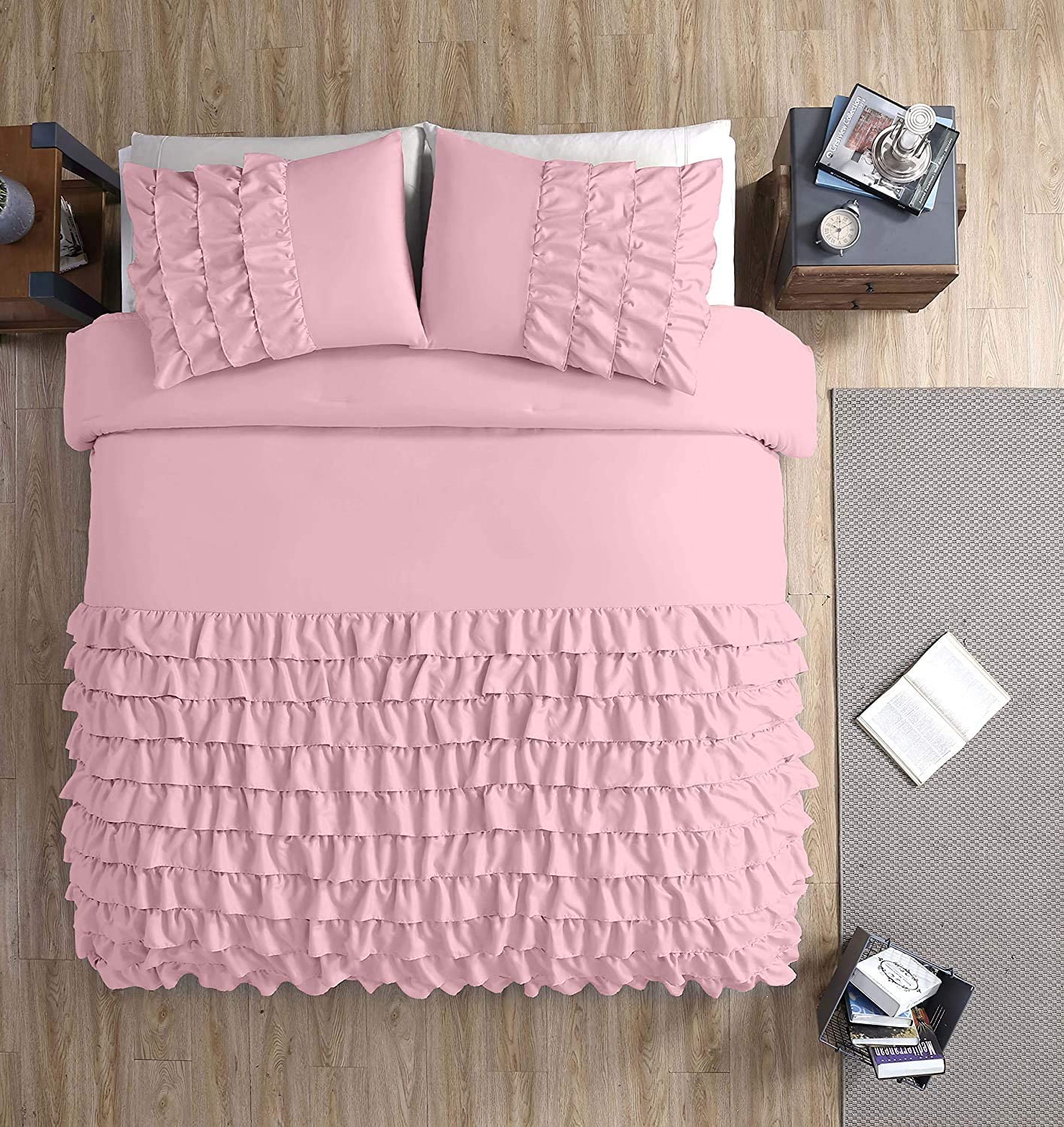 Price:$43.99  Collection Ella 3-Piece Waterfall Ruffle Duvet Cover Set (Queen, Pink) : Home & Kitchen