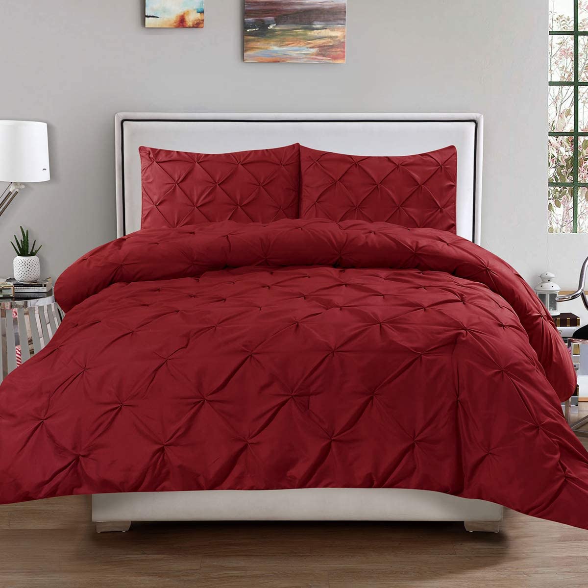 Price:$29.95  Home Collection 3 Piece Luxury Pinch Pleat Pintuck Fashion Duvet Set, King, Burgundy : Home & Kitchen