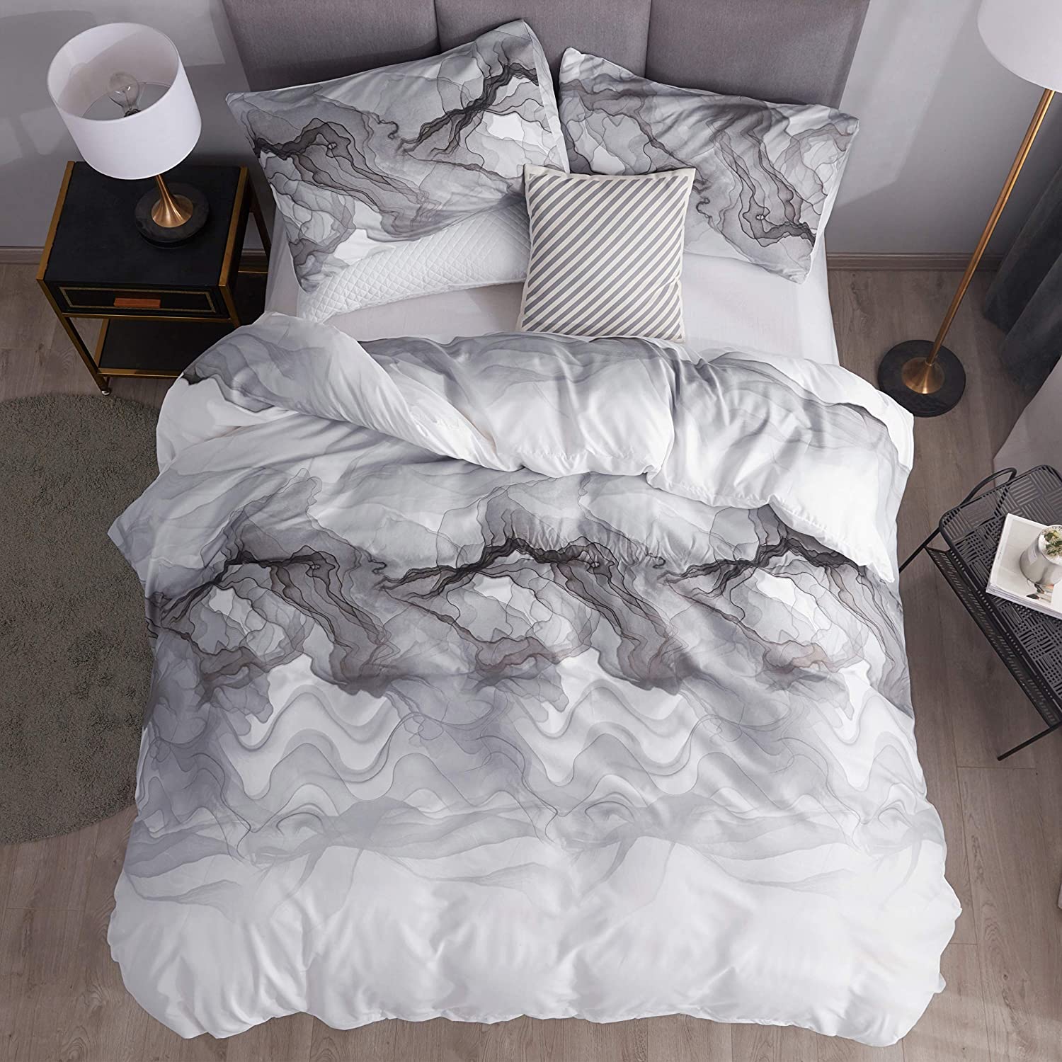 Price:$28.98  Duvet Cover Set Queen Size Abstract Style Modern Marble Pattern Luxury Soft Bedding Set Comforter Cover (1 Duvet Cover+2 Pillowcases) White : Home & Kitchen