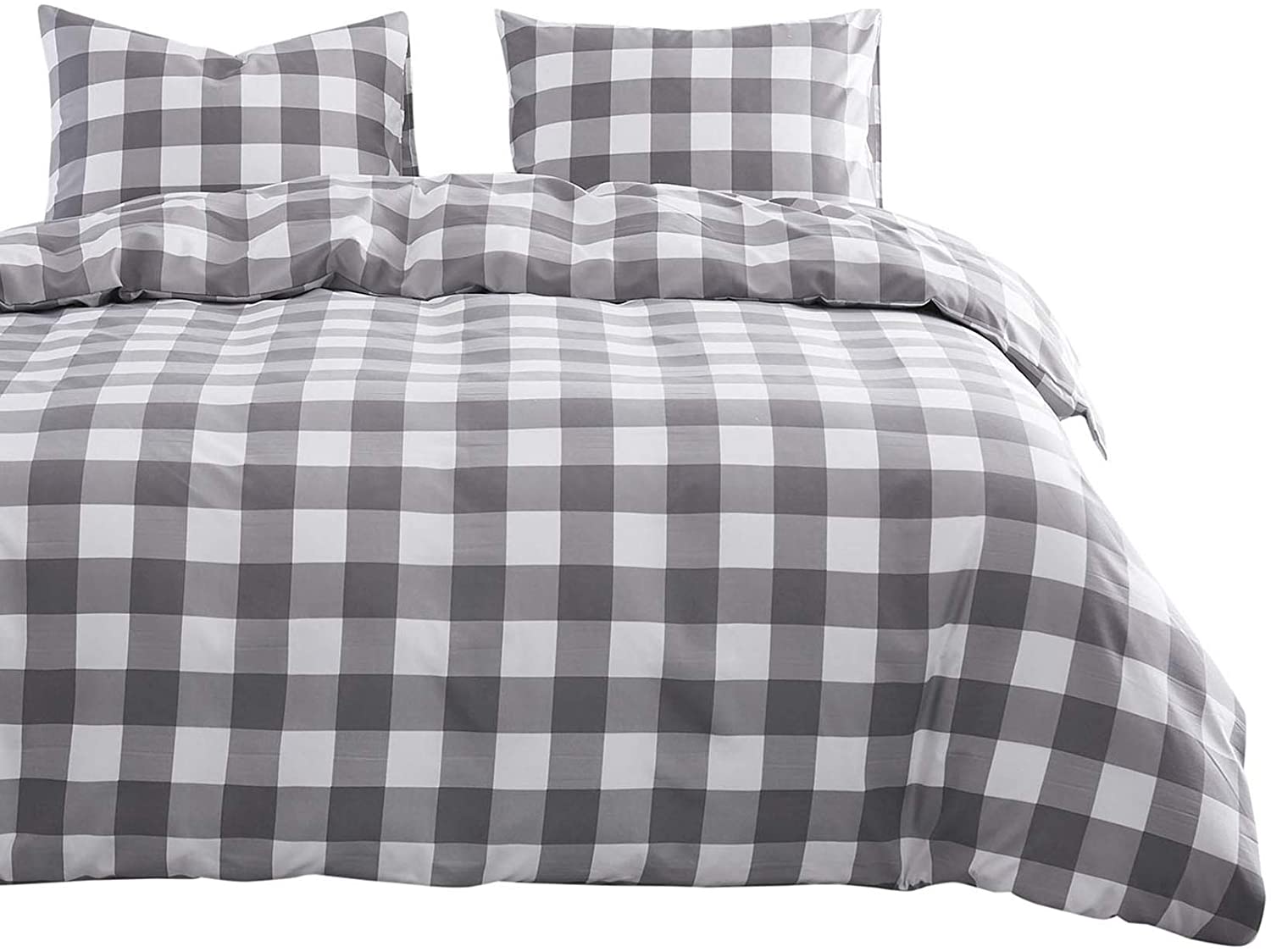 Price:$35.99  In Cloud - Gray Plaid Duvet Cover Set, Buffalo Check Gingham Geometric Checker Pattern Printed in Grey White, Soft Microfiber Beddings (3pcs, Full Size) : Home & Kitchen