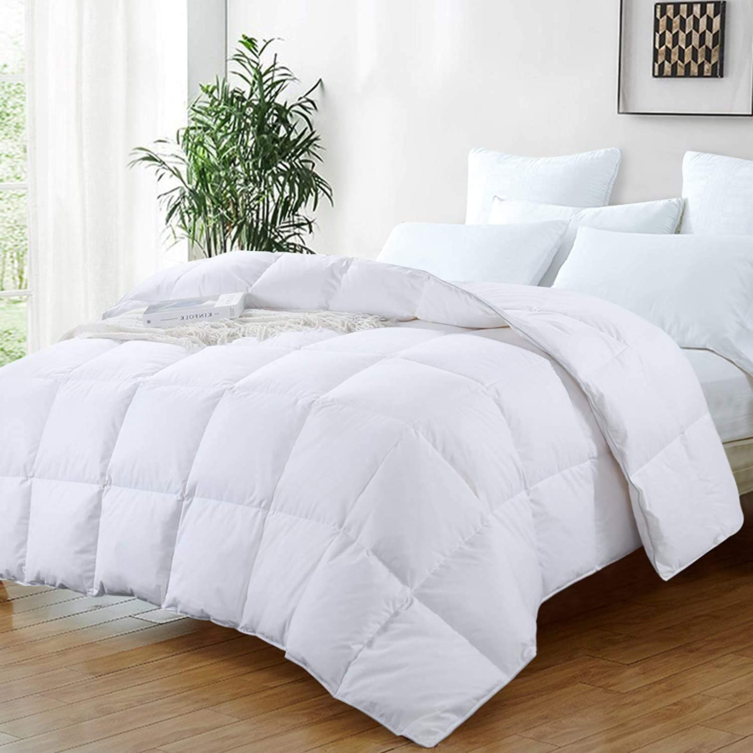 Price:$139.00  Oversized Cal King Feather and Down Comforter, 100% Cotton Duvet Insert Lightweight California King Comforter with 8 Corner Tabs ( White, Lightweight ) : Home & Kitchen