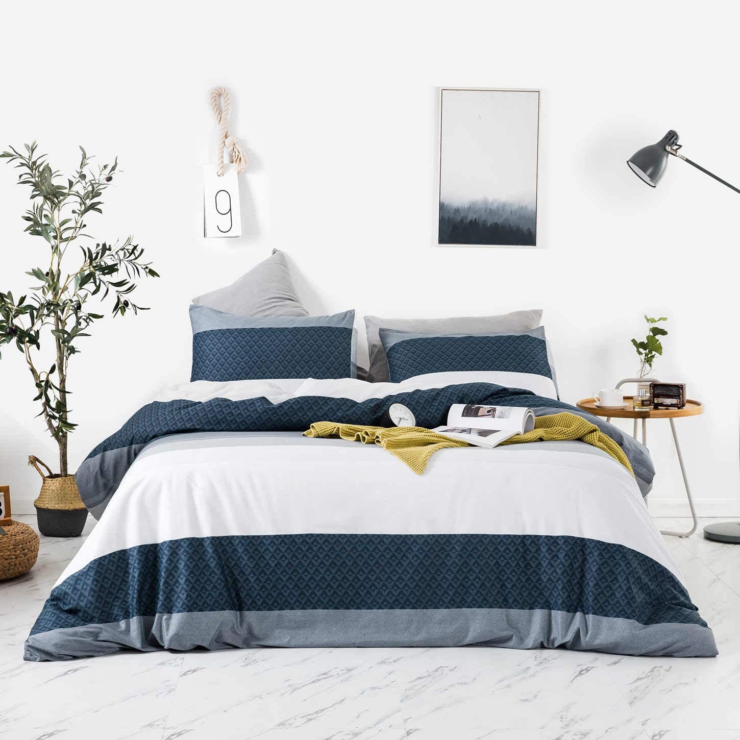 Price:$55.99  3 Piece Duvet Cover Set 100% Cotton King Size Navy and White Striped Bedding Set 1 Stripes Pattern Duvet Cover with Zipper Ties 2 Pillowcases Luxury Quality Soft Comfortable Durable Minimalist : Home & Kitchen