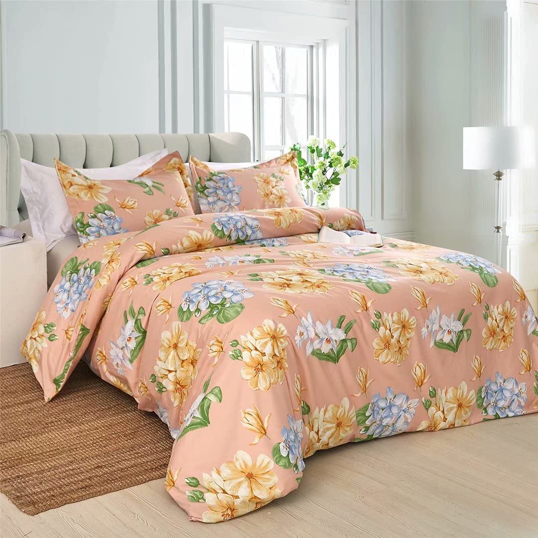 Price:$18.98  3 Piece Floral Printed Duvet Cover Set Queen, Soft Microfiber Comforter Cover with Zipper Closure Corner Ties 2 Pillow Shams : Home & Kitchen