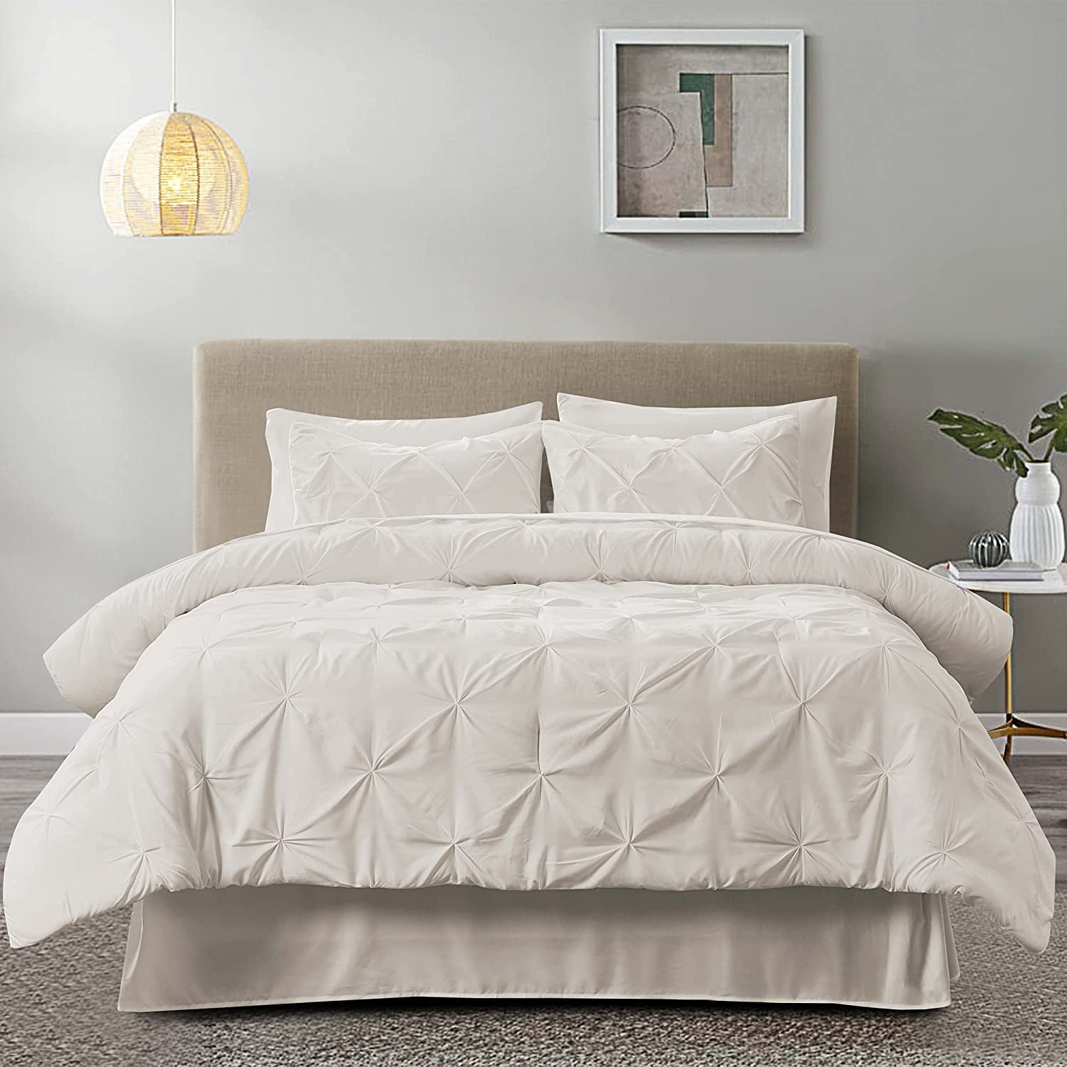 Price:$41.99  3-Piece Duvet Cover Set Full/Queen Size 90"x90", Pinch Pleated Queen Size Duvet Cover with Zipper Closure, Microfiber Pintuck Duvet Cover with 2 Pillow Shams, Cream : Home & Kitchen