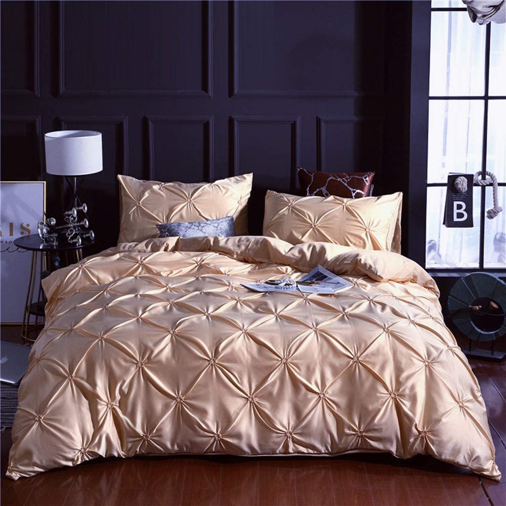 Price:$35.88  Pleated Duvet Cover Set,Silk Like Satin Patterns with Zipper Colser , Reversible Color Pintuck Decorative Design (8673, Queen) : Home & Kitchen