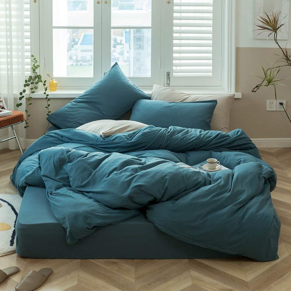 Price:$75.09  Jersey Knit Cotton Duvet Cover Set King Solid Aqua Blue Duvet Cover Modern Soft Solid Color Comforter Cover Hotel Quality Blue Duvet Cover with 2 Pillowcases King Size Bedding Set : Home & Kitchen