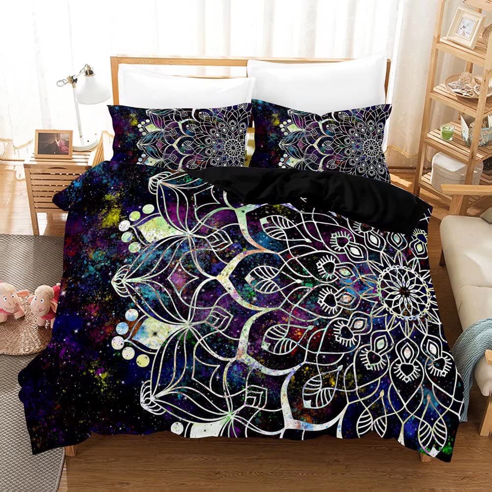 Price:$80.99  Bohemian Mandala Duvet Cover Set King Size, Colorful Galaxy Outer Space Star Watercolor Geometric Art Painting Gypsy Boho Chic Hippie Floral Exotic 3 Piece Bedding Set : Home & Kitchen