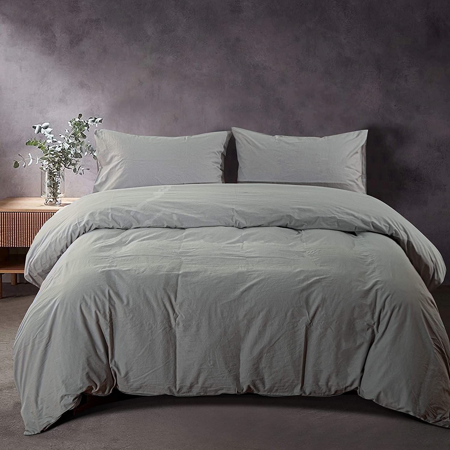 Price:$35.99  Washed Cotton Twin Duvet Cover Set, 2 Pieces Breathable Zipper Closure Comforter Cover Set for Kids, Light Grey : Home & Kitchen