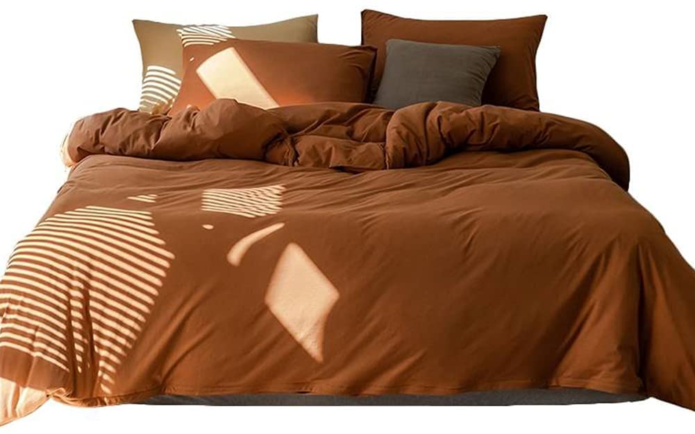 Price:$34.99  Queen Duvet Cover Set Burnt Orange Bedding Duvet Cover Set Soft Microfiber Solid Brown Caramel Bedding Set with Zipper Closure and Corner Ties : Everything Else