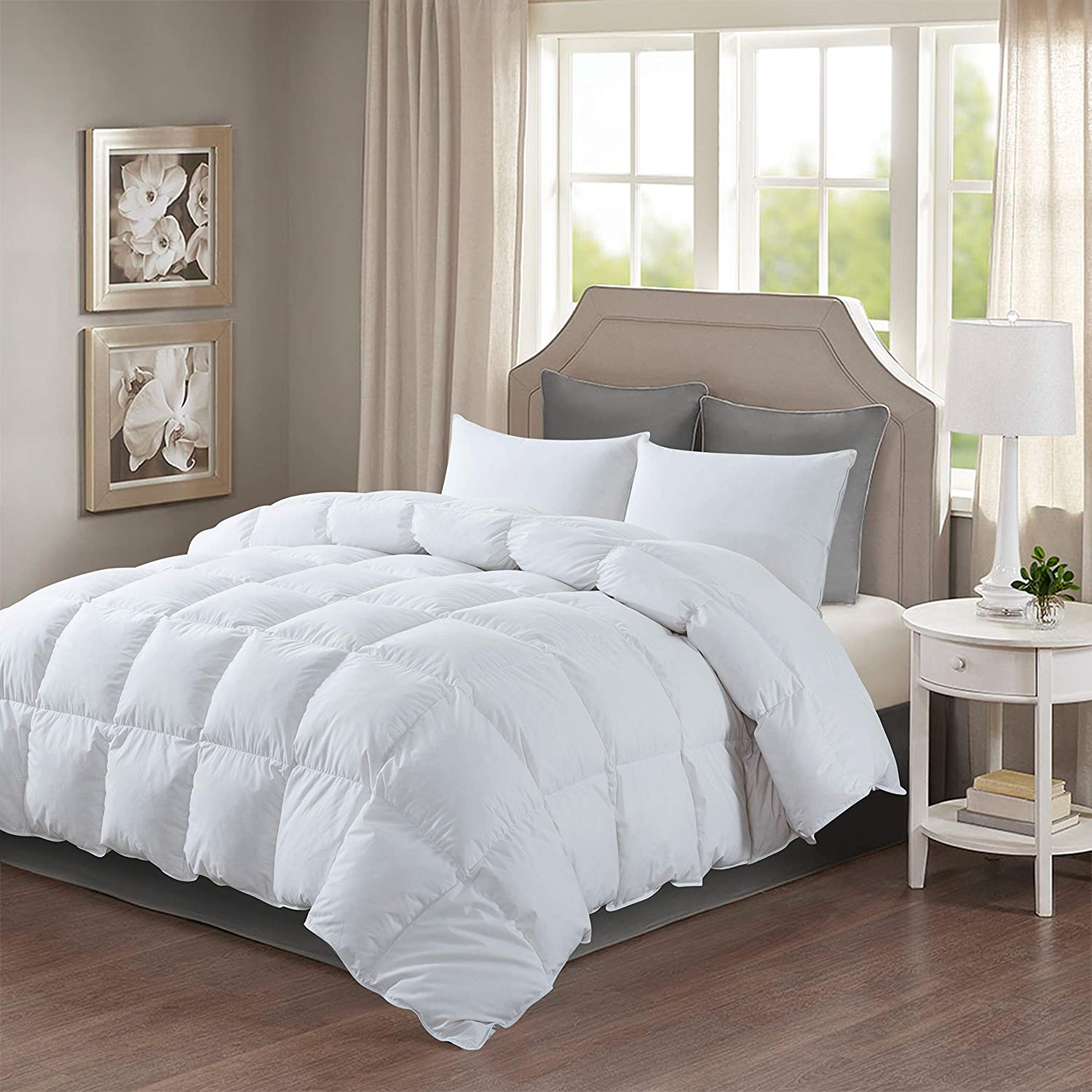 Price:$67.00  All-Season Feather Comforter with Cotton Fabric Stand Alone Using - Duvet Insert with 4 Corner Loops - White Queen Size 90x90 : Home & Kitchen