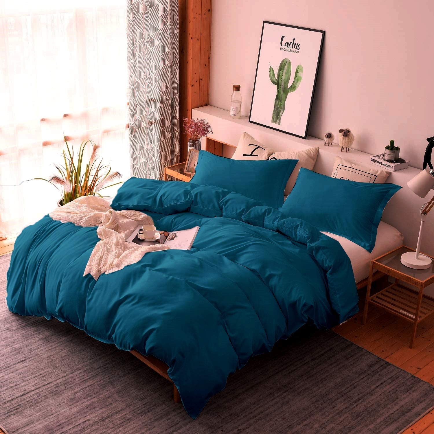 Price:$89.99  1000 Thread Count Certified Egyptian Cotton Oversized King 120x98 Size 3-Piece Duvet Cover Set Button Closer & Corner Ties, Breathable & Soft (1 Duvet Cover & 2 Pillow Sham), Teal Green : Home & Kitchen