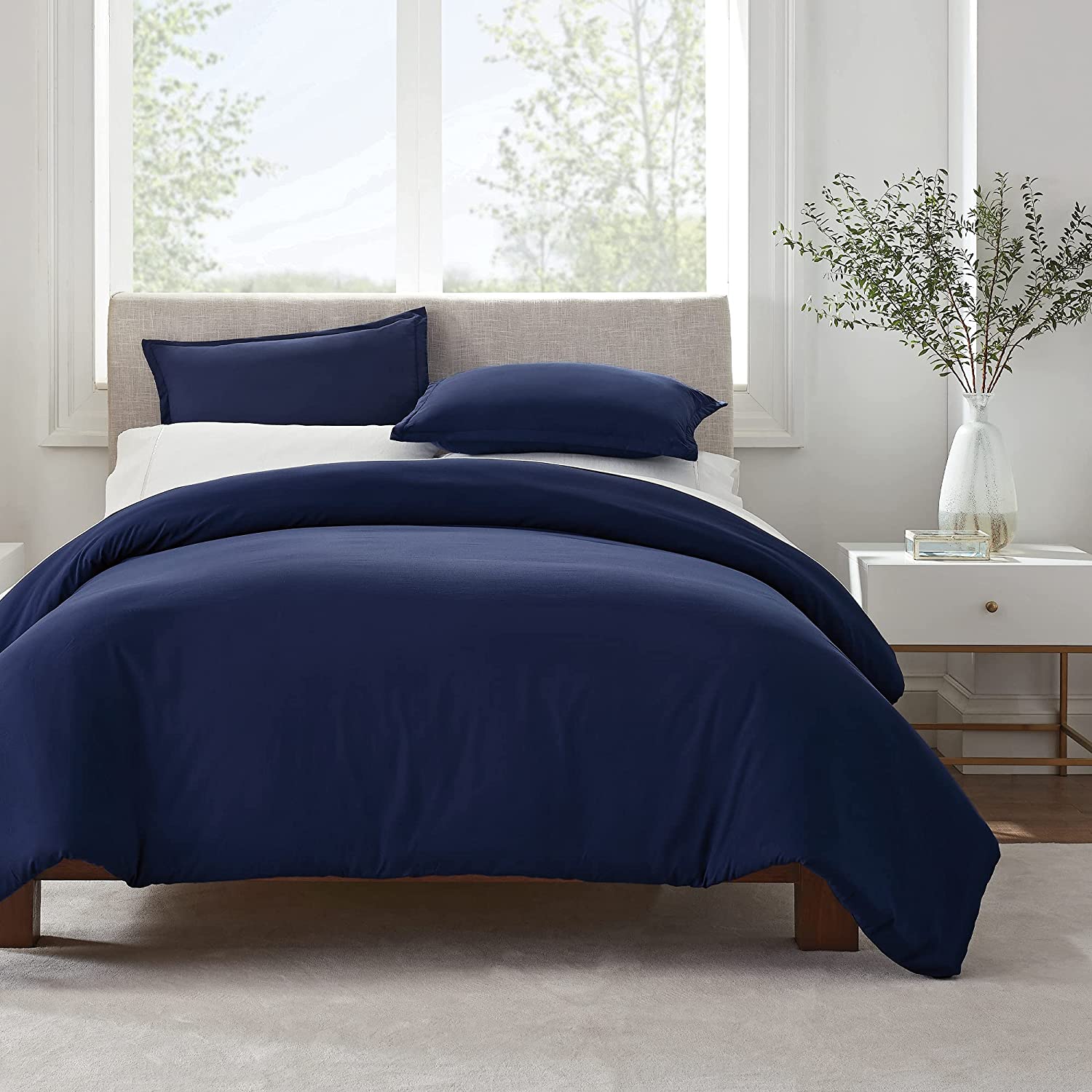 Price:$25.07  Simply Clean Ultra Soft Hypoallergenic Stain Resistant 3 Piece Solid Duvet Cover Set, Navy, King : Home & Kitchen