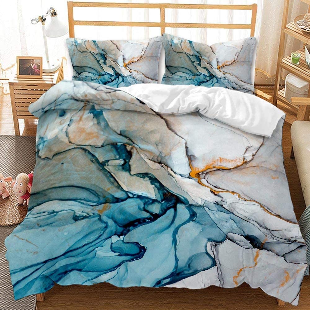 Price:$46.99  Blue Marble Duvet Cover Set Modern Art Abstract Printed Bedding Sets for Girls Kids Teens 1 Duvet Cover + 2 Pillow Shams King Size : Home & Kitchen