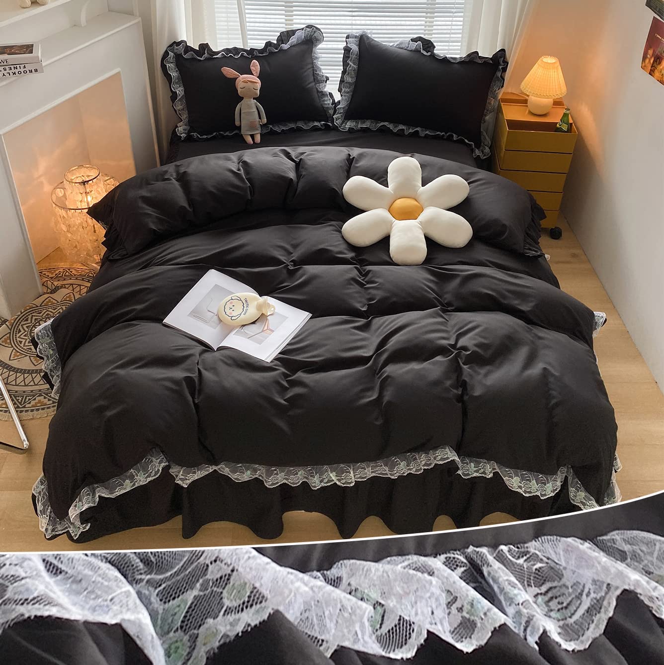 Price:$28.99  Ruffle Lace Polyester Duvet Cover Set - Luxury Premium Black Bedding-2 Piece Twin Duvet Cover with Zipper Closure -Ultra Soft and Light Weight(Black, Twin) : Home & Kitchen