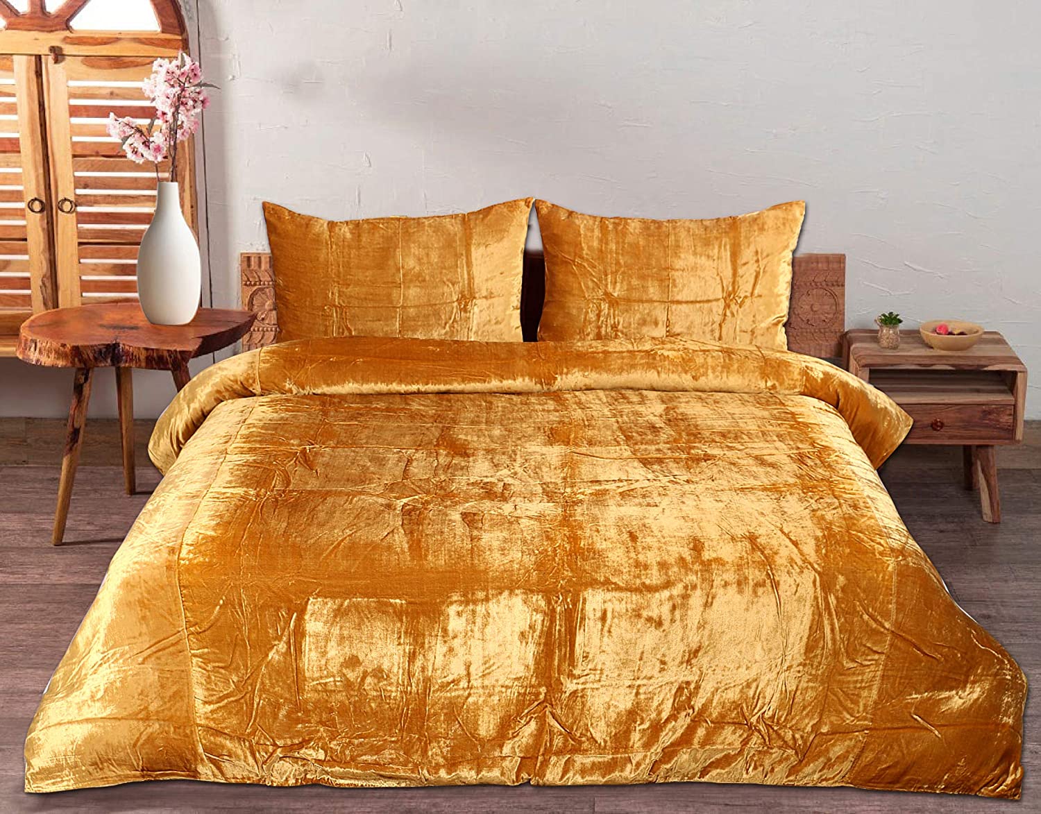 Price:$98.99  Pcs Ultra Luxury Bedding Comforter Boho Crushed Doona Solid Velvet Duvet Cover (Gold, Queen 90"x90") : Home & Kitchen
