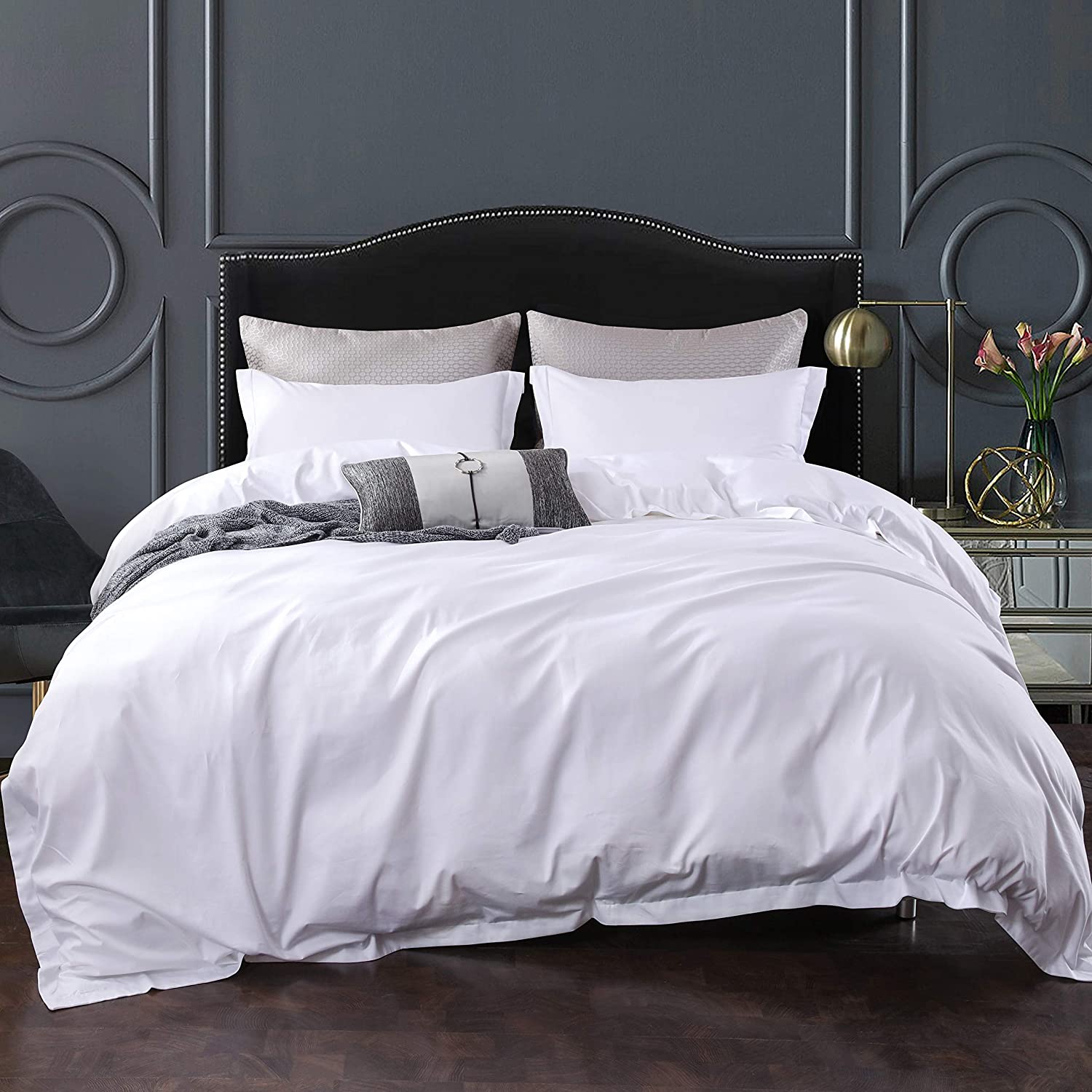 Price:$79.99  Duvet Cover King Size,3 Pieces Bedding Sets,1200Thread Count 100% Egyptian Cotton Comforter Cover with 2 Pillowcases Ultra Soft&Breathable(White,106x90Inches) : Home & Kitchen