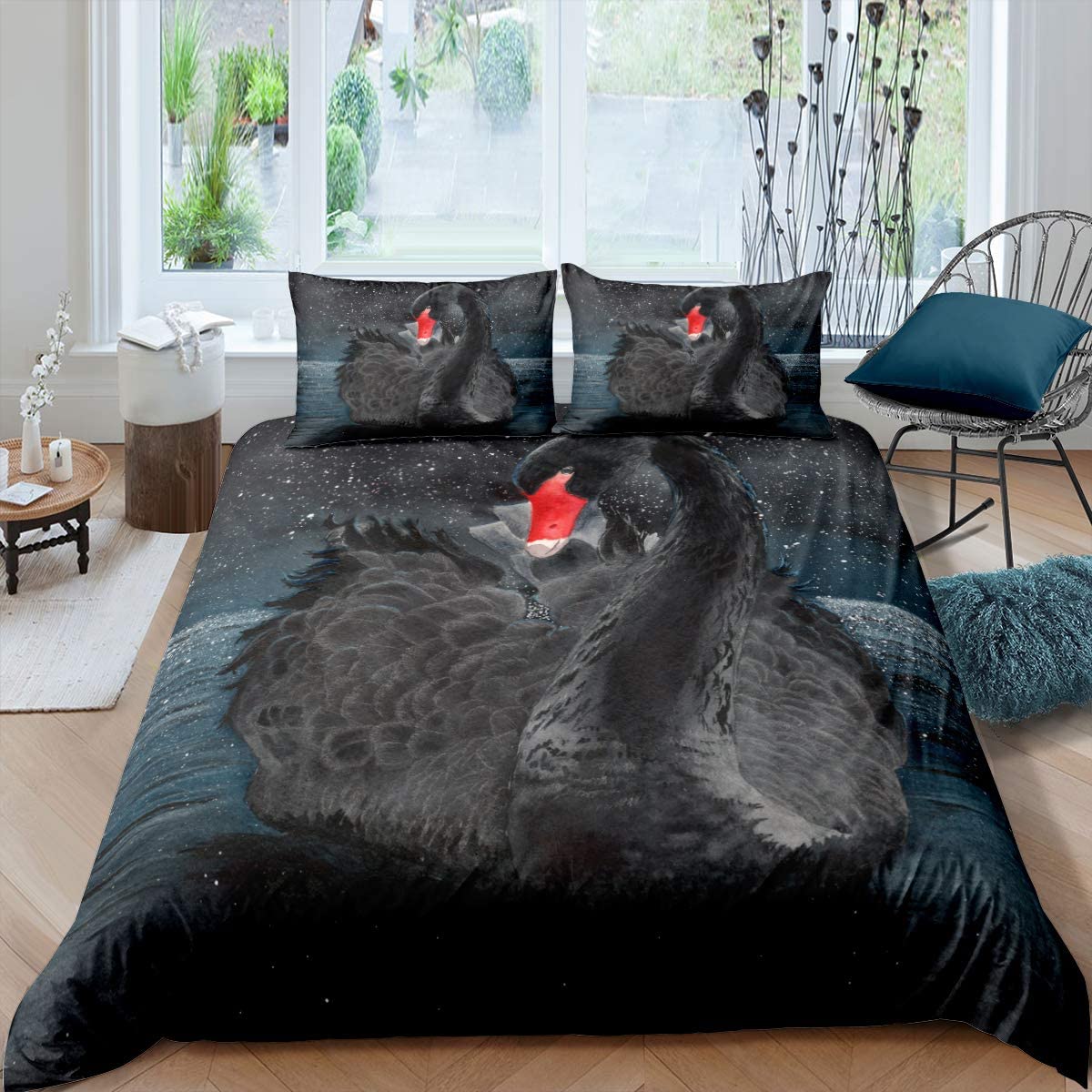 Price:$45.00  Black Swan Duvet Cover Wild Animals Bedding Set Queen Size,Swan Lake Comforter Cover Coastal Creature Quilt Cover Ocean Wildlife Bedroom Decor for Child Kids Lady Valentine's Day Gift : Home & Kitchen