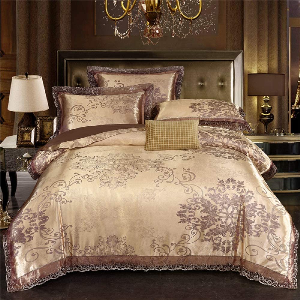 Price:$45.30  Lace Jacquard Duvet Cover,Luxury Bedding,Elegant 3-Piece Duvet Covers,Bedding Sets Full Size,No Comforter.(Champagne Gold ,King) : Home & Kitchen