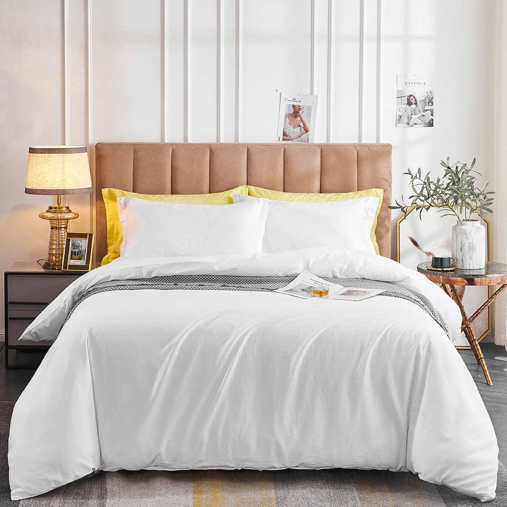 Price:$32.99  Duvet Cover Set, 100% Long Staple Cotton 500 Thread Count 3pcs Bedding Set, Solid White Luxury Quality Soft Sateen Ultra Comfortable Easy Care with Button Closure & Corner Ties(Twin) : Home & Kitchen