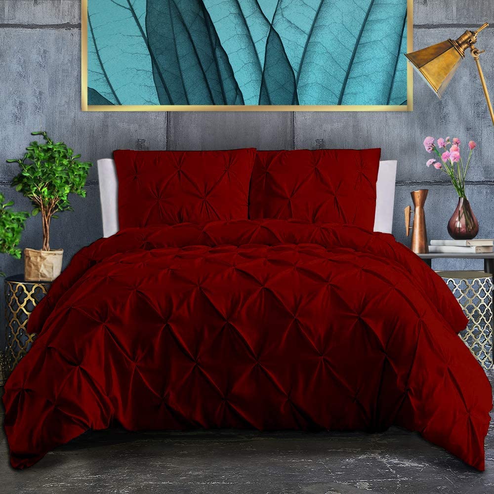 Price:$116.99  Exclusive 800 TC Decorative 5-Piece Pinch Pleated Pintuck Duvet Cover Set Western King 120x120 Size Zipper Closer with Corner Ties, Natural Cotton Comforter Cover, Burgundy : Home & Kitchen