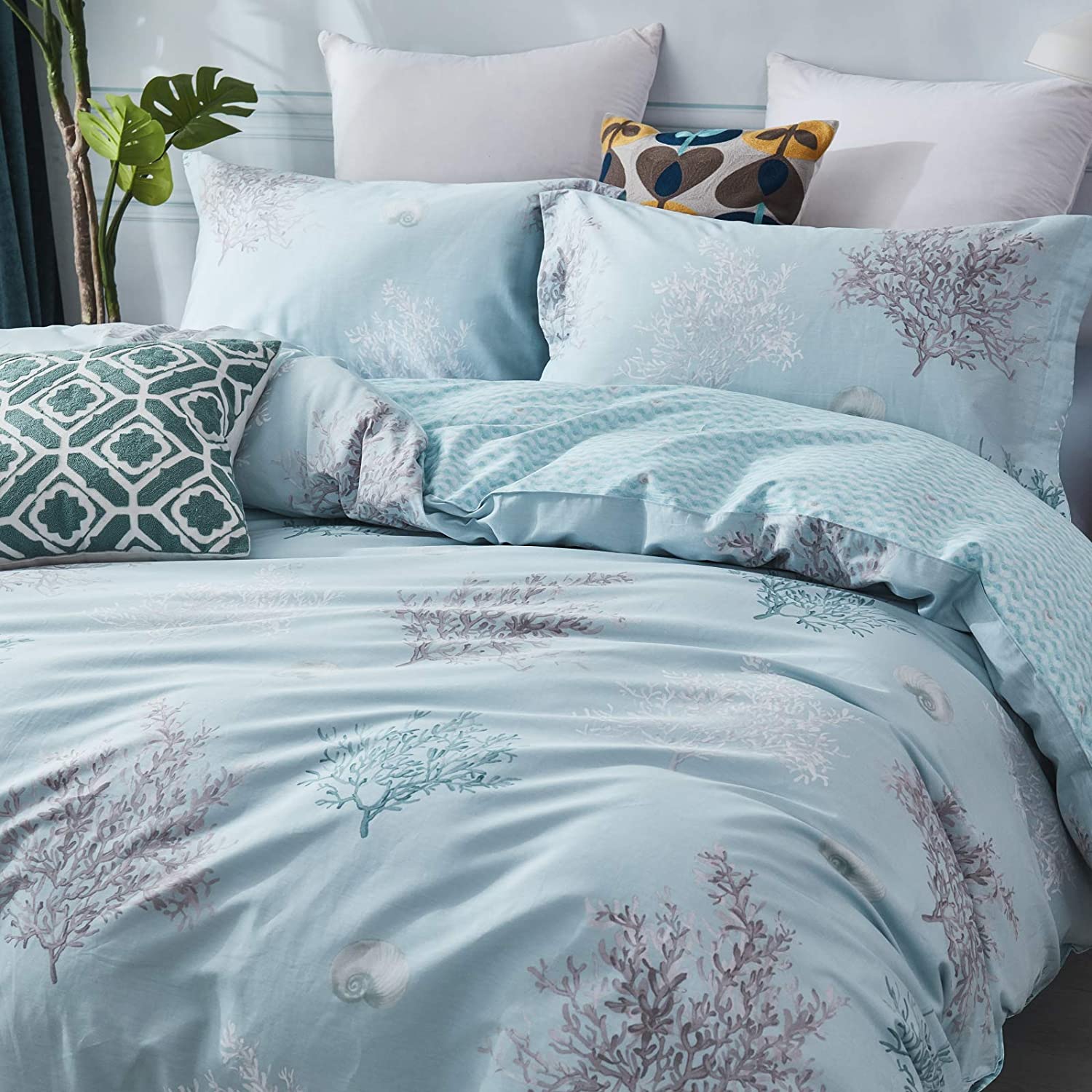 Price:$37.82  Coastal Beach Bedding Set 100% Cotton Duvet Cover Set Reversible Zipper Closure 3-Piece King/Cal King( No Comforter Included) : Home & Kitchen
