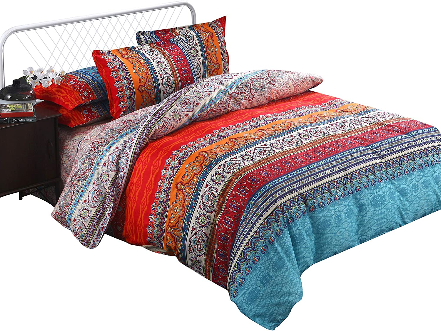 Price:$33.99  Needle Bohemian Duvet Cover Set, Lightweight Microfiber Bedding Set with Pillow Shams-3 Pieces(King Size) : Home & Kitchen