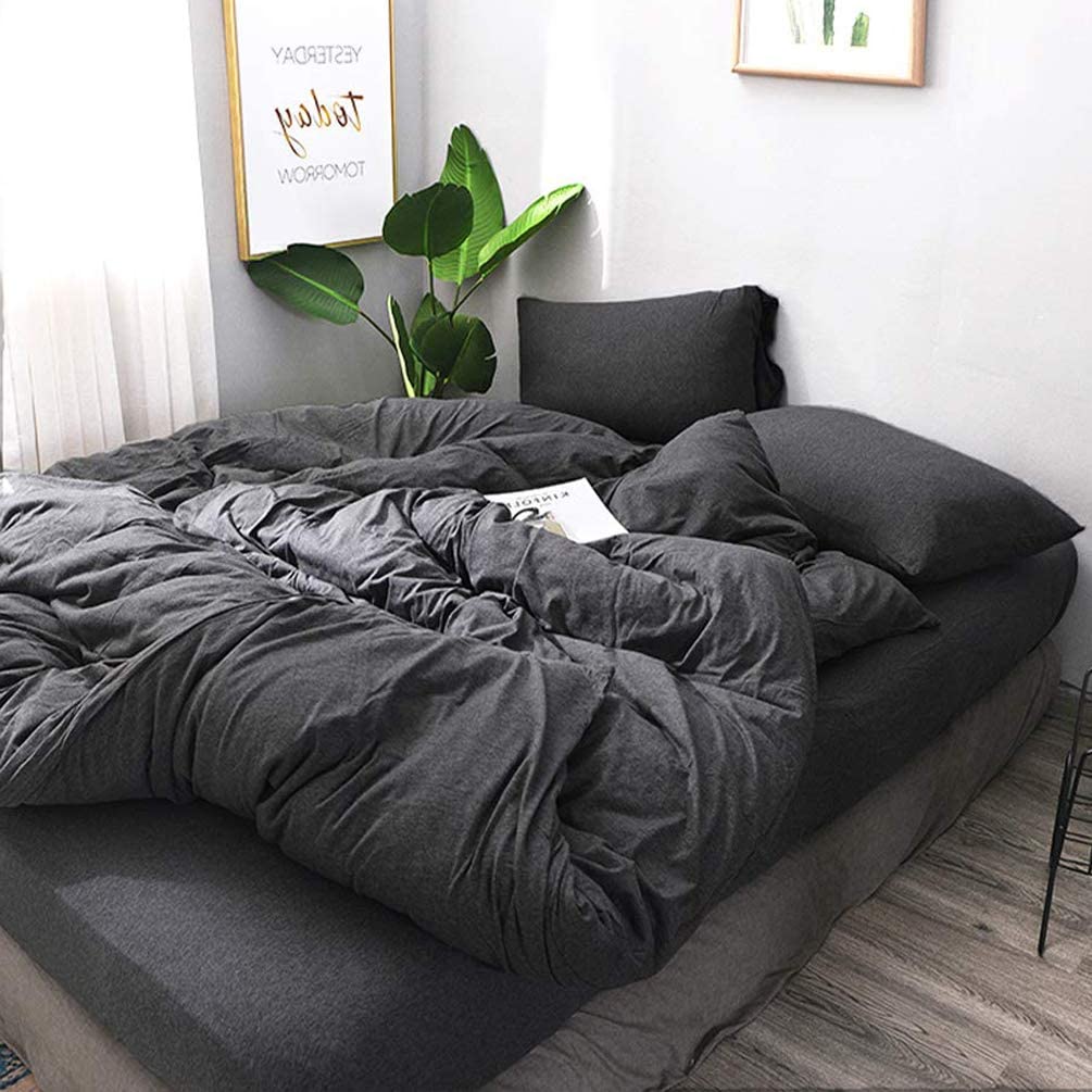 Price:$89.99  Jersey Knit Duvet Cover Set King T-Shirt Cotton Super Soft Comfortable 3 Pieces Home Bedding Set 1 Duvet Cover and 2 Pillowcases Hethered Charcoal Grey King : Home & Kitchen