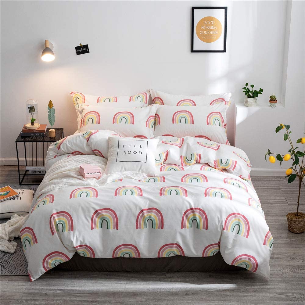 Price:$48.00  Duvet Covers Rainbow Floral Fancy Girls Bedding Twin Size 100% Cotton Bed Set for Toddler Girl Cartoon Nature Theme Cozy Home Bedding Sets : Home & Kitchen