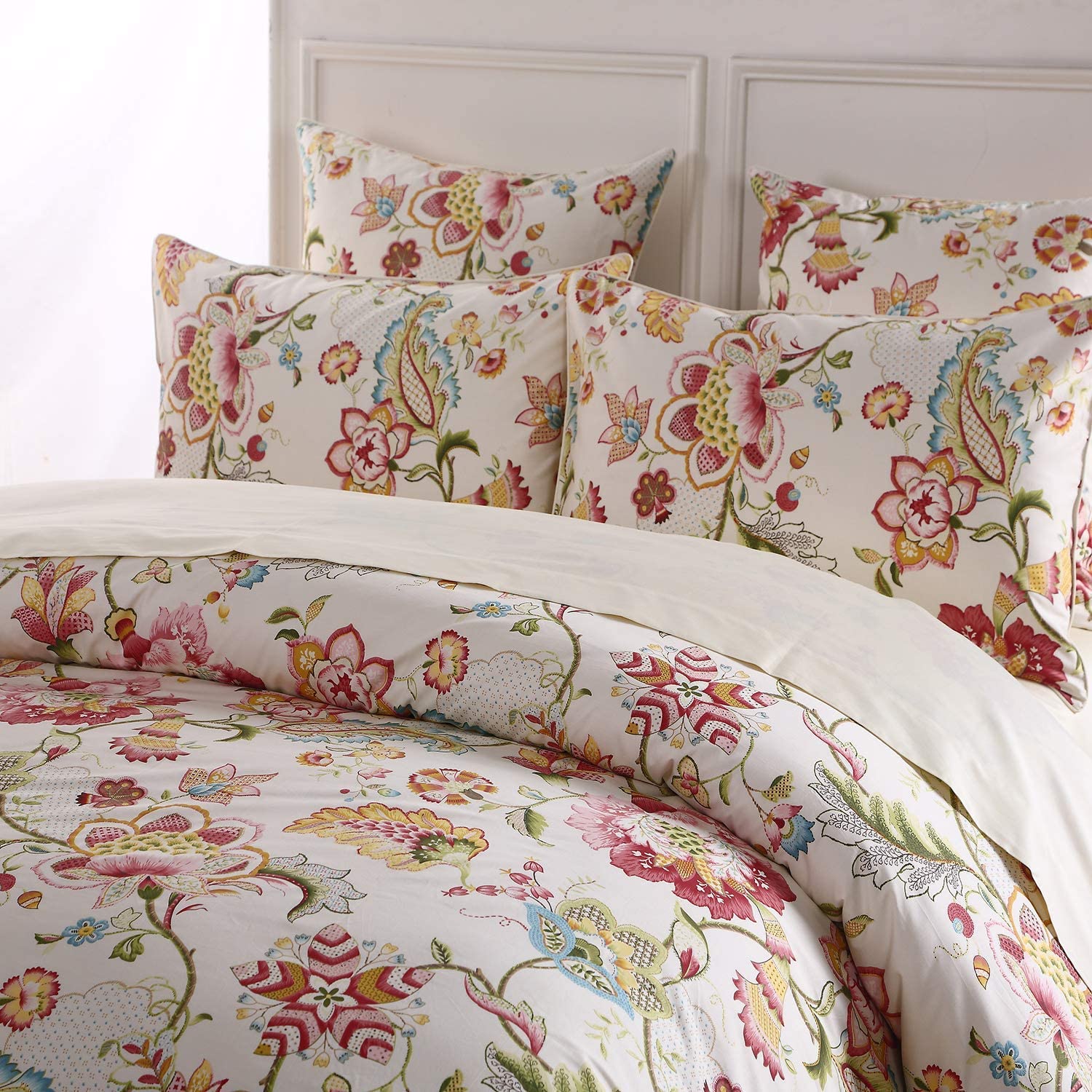 Price:$68.99  Vintage Queen Size 3Pcs Duvet Cover Set Luxury Damask Floral Bedding Set 1 Duvet Cover 88×88 inches + 2 Pillowcases/Shams Farmhouse Flower Series 800 Thread Count 100% Egyptian Cotton : Everything Else