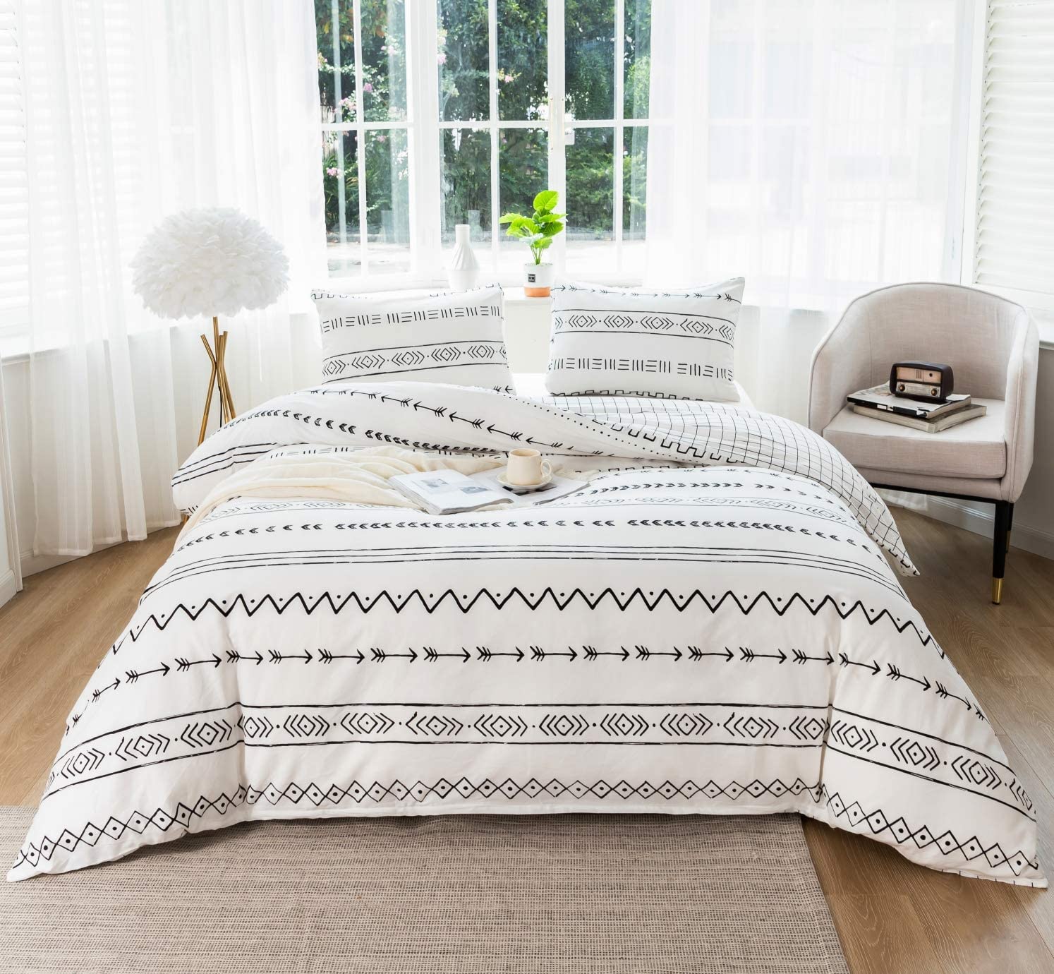 Price:$28.99  Duvet Cover Set 100%  Coral 3 Pieces Queen Size Bohemian Style Breathable Durable Machine Washable : Home & Kitchen