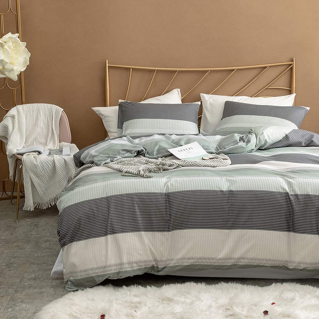 Price:$34.99  Cat 3PCS King Duvet Cover Set(1 Duvet Cover+2 Pillowcases),Colourful Printed Striped with Hidden Zipper & Corner Ties,100% Microfiber,Soft King Bedding Sets(Dark Gray&Green, King) : Home & Kitchen